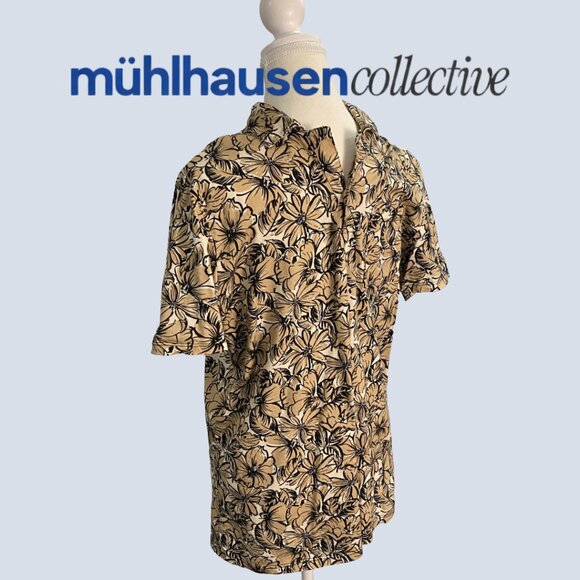 Men’s Tan & Black Floral Button-Up Shirt | - Picture 3 of 4